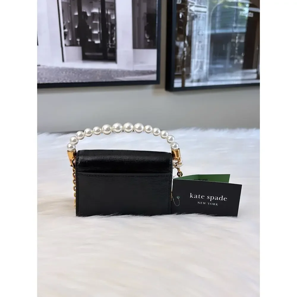 kate spade Black Pearl-Handle Mini Crossbody with Gold Chain